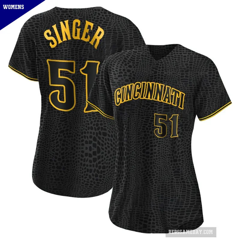 Women's No.51 Brady Singer Cincinnati Reds Black Replica Snake Skin City Jersey