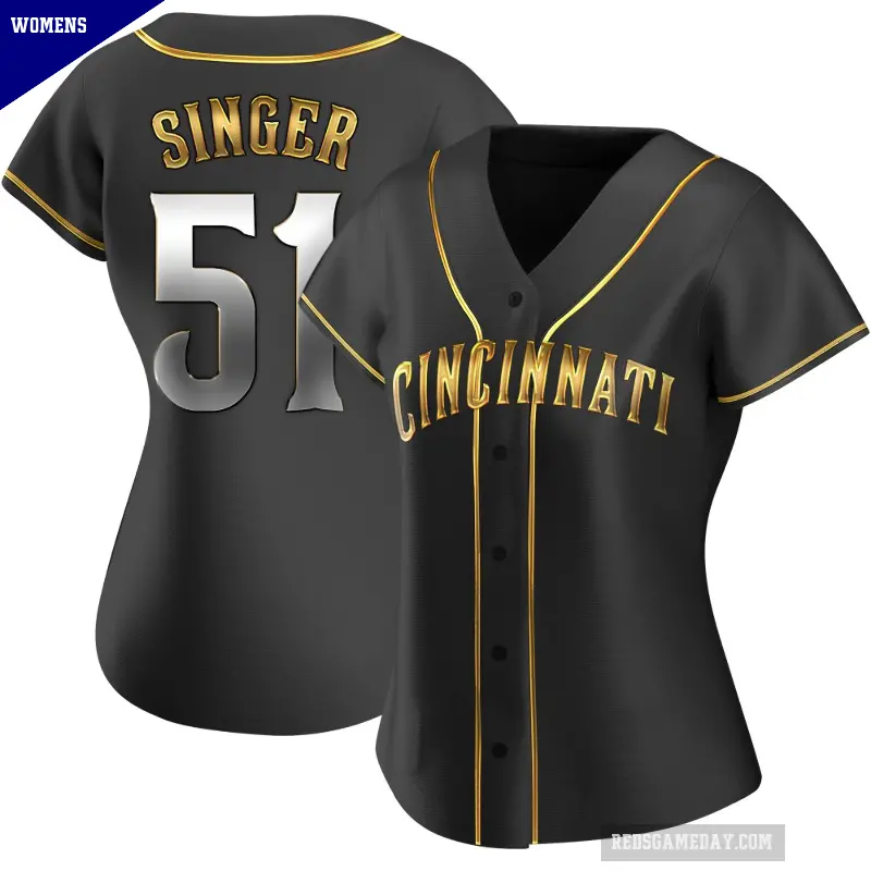 Women's No.51 Brady Singer Cincinnati Reds Gold Replica Black en Alternate Jersey