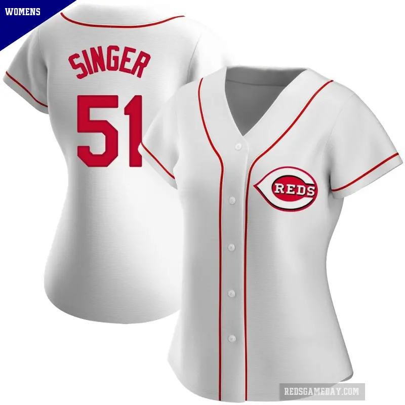 Women's No.51 Brady Singer Cincinnati Reds White Replica Home Jersey