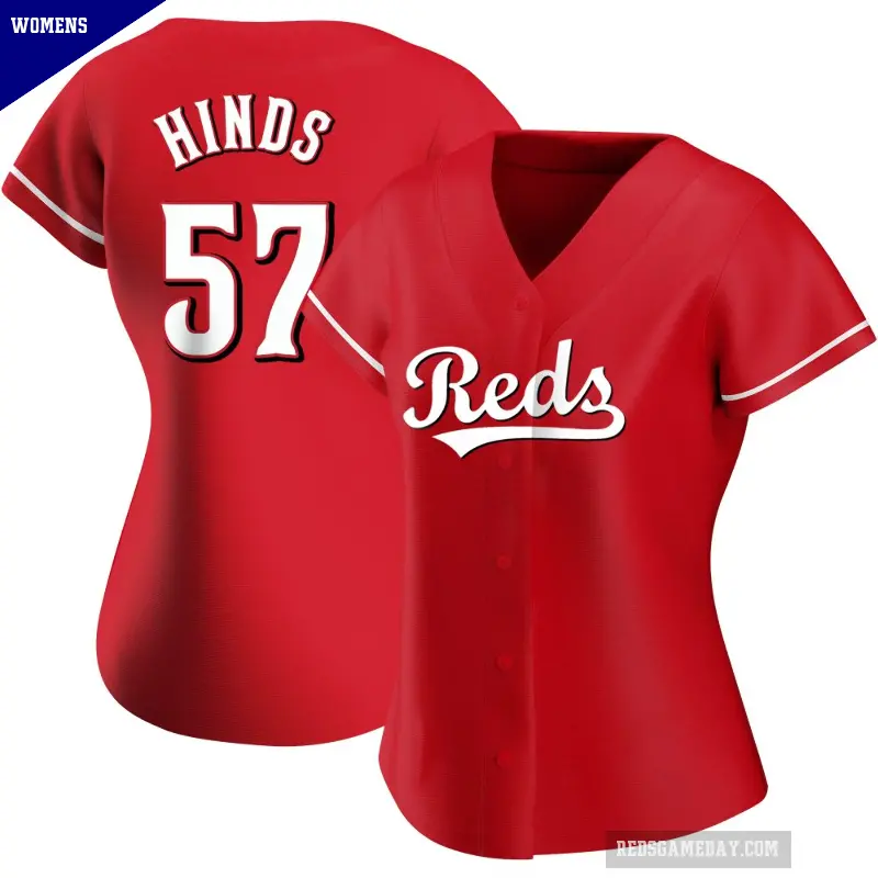 Women's No.57 Rece Hinds Cincinnati Reds Red Replica Alternate Jersey