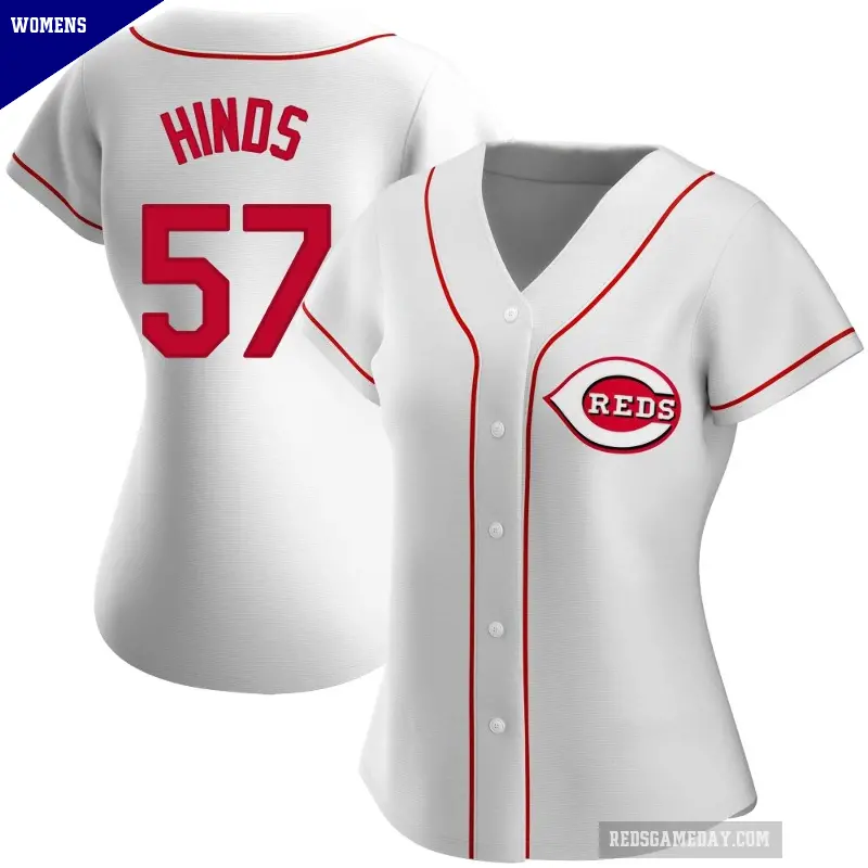 Women's No.57 Rece Hinds Cincinnati Reds White Authentic Home Jersey