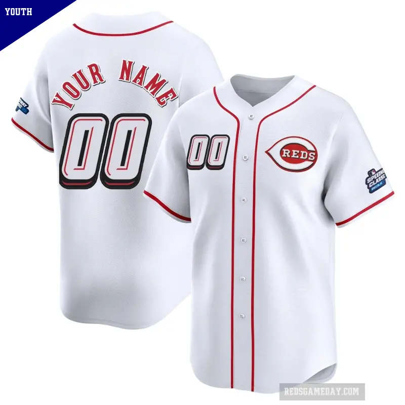 Youth No.00 Custom Cincinnati Reds White Limited 2025 Speedway Classic Alternate Jersey