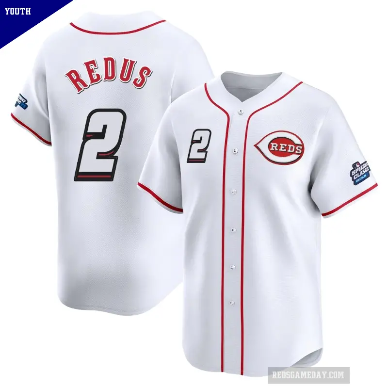 Youth No.2 Gary Redus Cincinnati Reds White Limited 2025 Speedway Classic Alternate Jersey