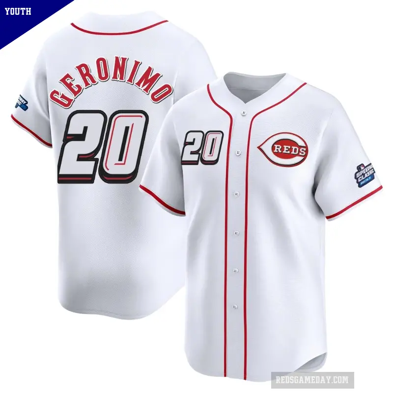 Youth No.20 Cesar Geronimo Cincinnati Reds White Limited 2025 Speedway Classic Alternate Jersey