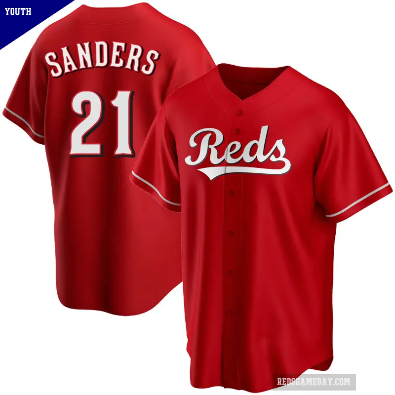 Youth No.21 Deion Sanders Cincinnati Reds Red Replica Alternate Jersey