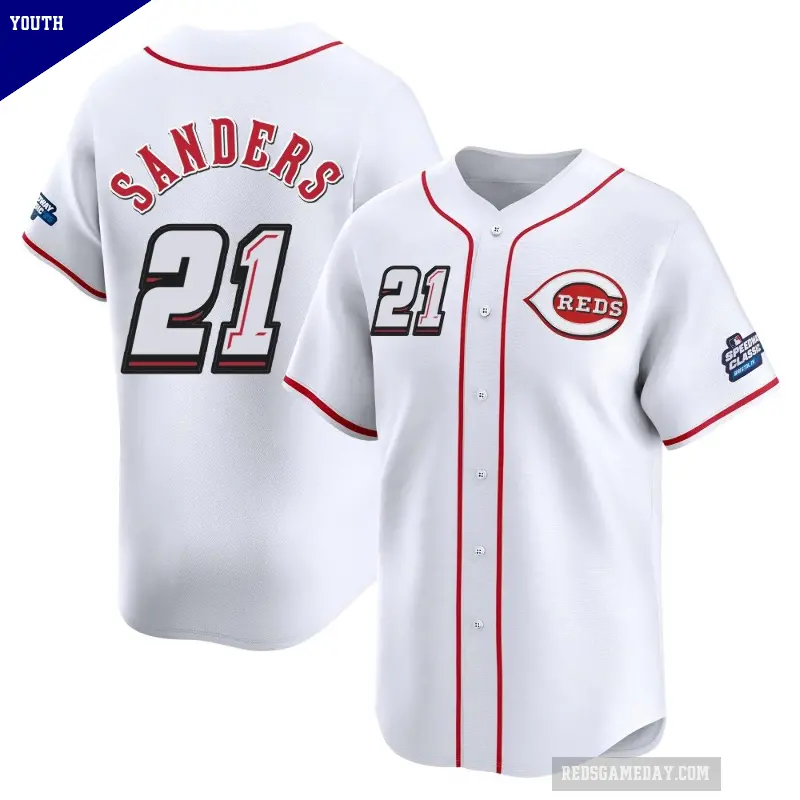 Youth No.21 Deion Sanders Cincinnati Reds White Limited 2025 Speedway Classic Alternate Jersey