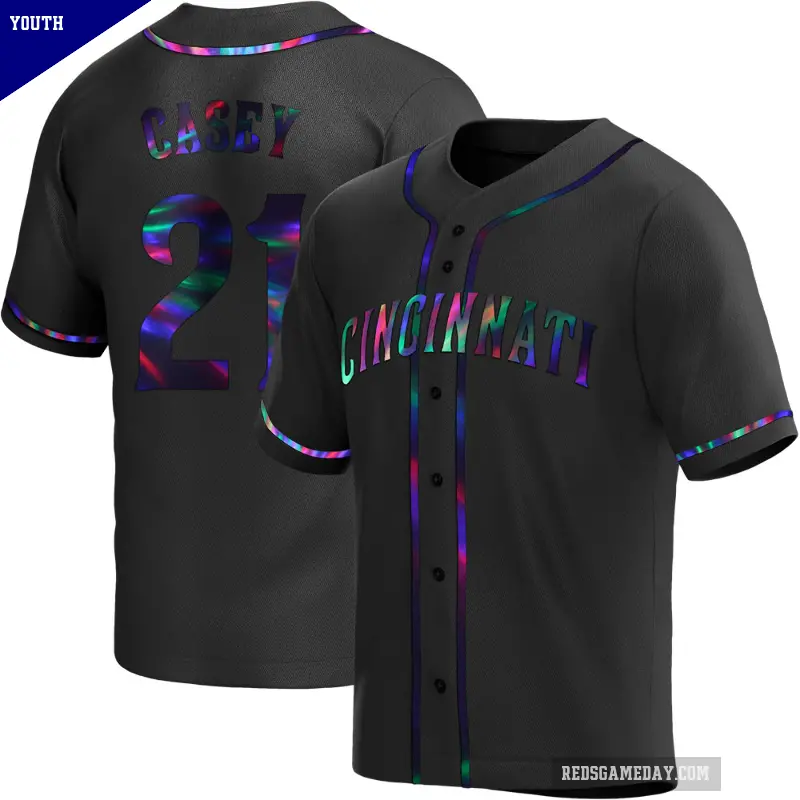 Youth No.21 Sean Casey Cincinnati Reds Black Replica Holographic Alternate Jersey