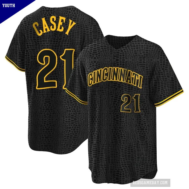 Youth No.21 Sean Casey Cincinnati Reds Black Replica Snake Skin City Jersey
