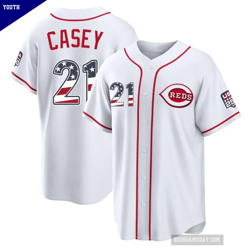 Youth No.21 Sean Casey Cincinnati Reds White Limited USA 250 Fourth Of July Home Stadium Jersey