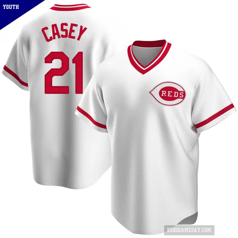 Youth No.21 Sean Casey Cincinnati Reds White Replica Home Cooperstown Collection Jersey