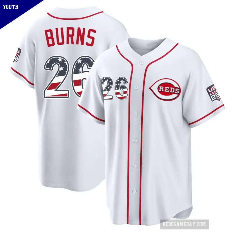 Youth No.26 Chase Burns Cincinnati Reds White Limited USA 250 Fourth Of July Home Stadium Jersey
