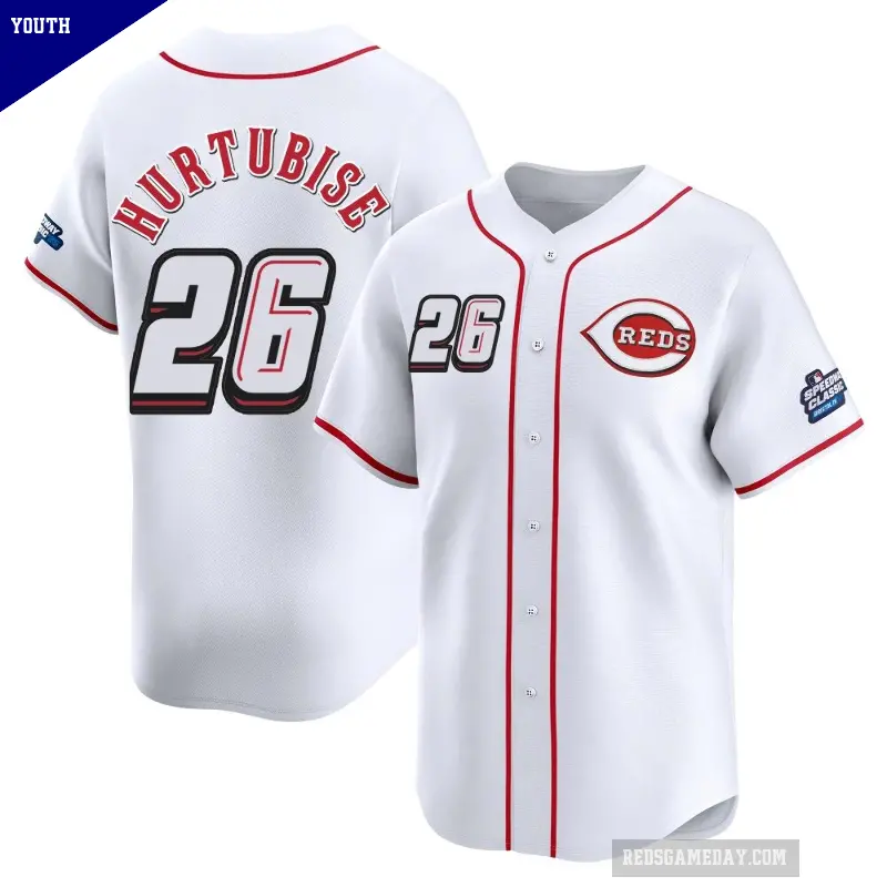 Youth No.26 Jacob Hurtubise Cincinnati Reds White Limited 2025 Speedway Classic Alternate Jersey