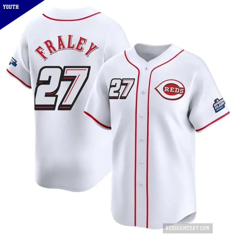 Youth No.27 Jake Fraley Cincinnati Reds White Limited 2025 Speedway Classic Alternate Jersey