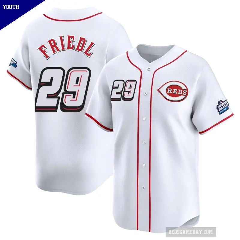 Youth No.29 TJ Friedl Cincinnati Reds White Limited 2025 Speedway Classic Alternate Jersey