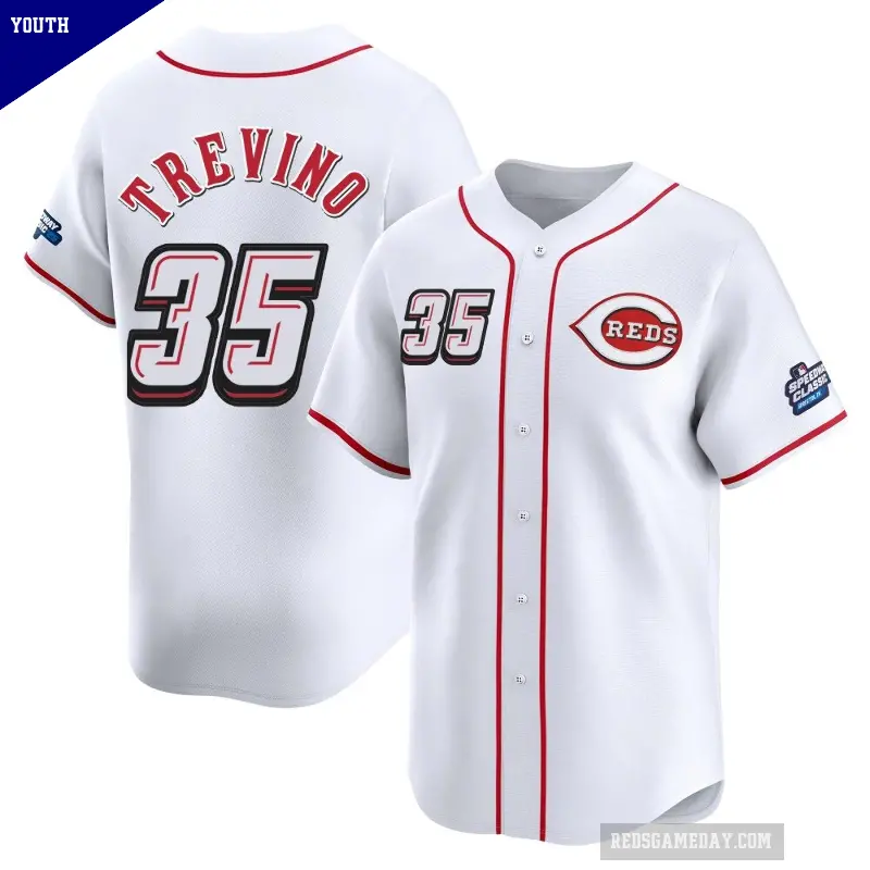 Youth No.35 Jose Trevino Cincinnati Reds White Limited 2025 Speedway Classic Alternate Jersey