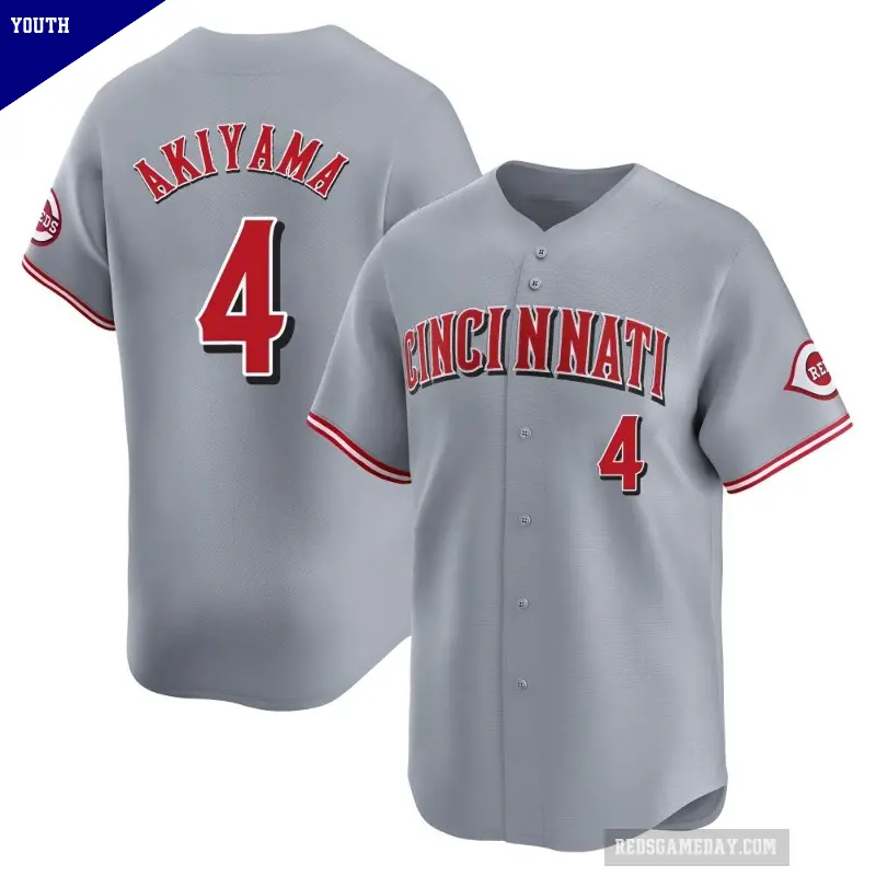 Youth No.4 Shogo Akiyama Cincinnati Reds Gray Limited Away Jersey