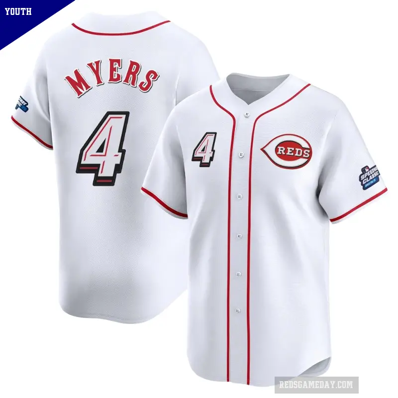 Youth No.4 Wil Myers Cincinnati Reds White Limited 2025 Speedway Classic Alternate Jersey