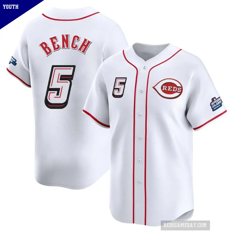 Youth No.5 Johnny Bench Cincinnati Reds White Limited 2025 Speedway Classic Alternate Jersey