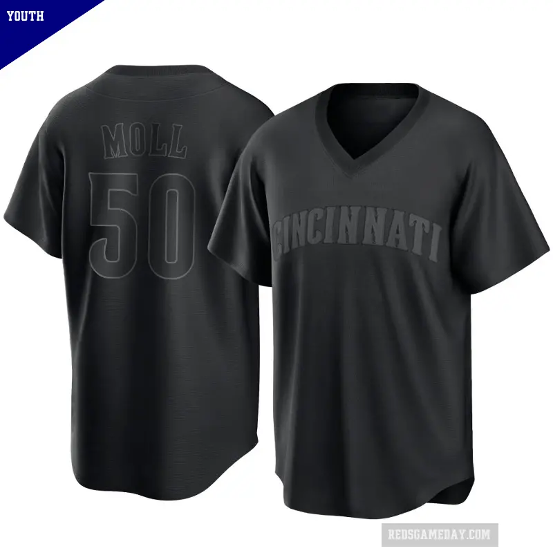 Youth No.50 Sam Moll Cincinnati Reds Black Replica Pitch Fashion Jersey