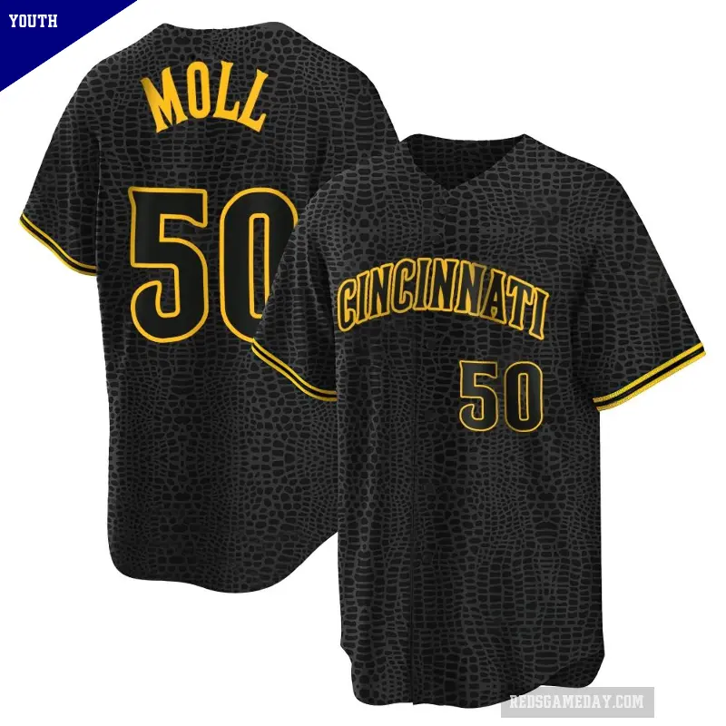 Youth No.50 Sam Moll Cincinnati Reds Black Replica Snake Skin City Jersey
