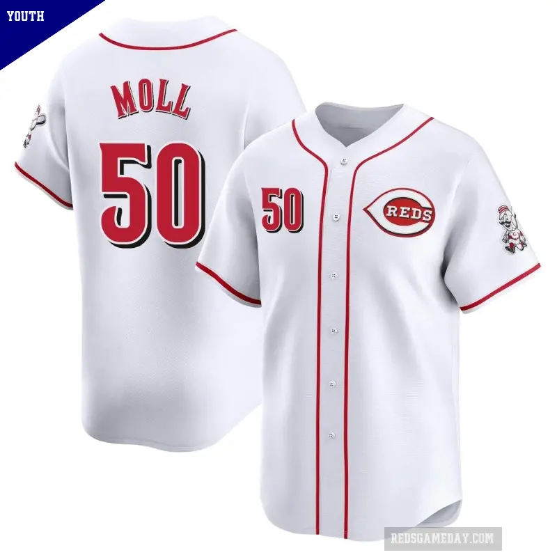 Youth No.50 Sam Moll Cincinnati Reds White Limited Home Jersey