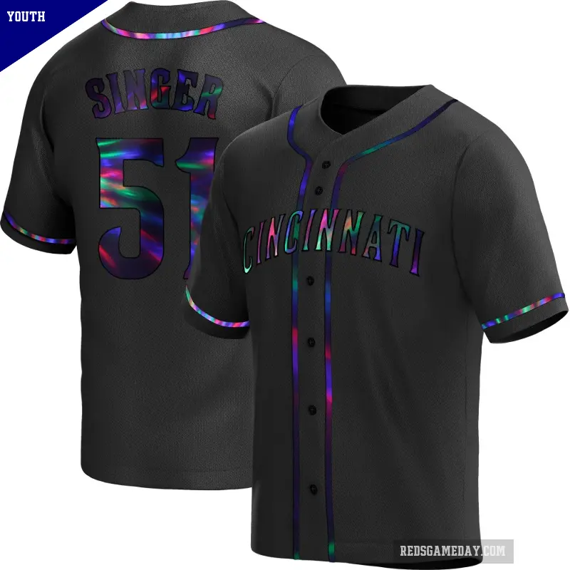 Youth No.51 Brady Singer Cincinnati Reds Black Replica Holographic Alternate Jersey