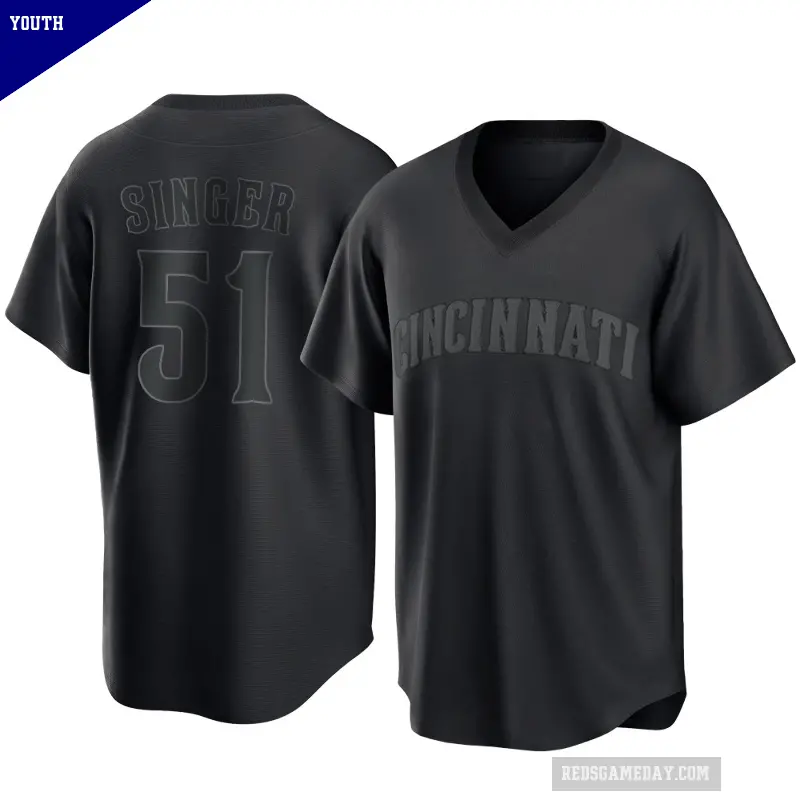 Youth No.51 Brady Singer Cincinnati Reds Black Replica Pitch Fashion Jersey