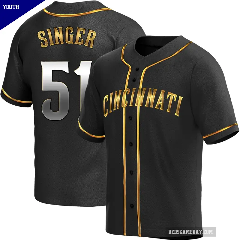 Youth No.51 Brady Singer Cincinnati Reds Gold Replica Black en Alternate Jersey
