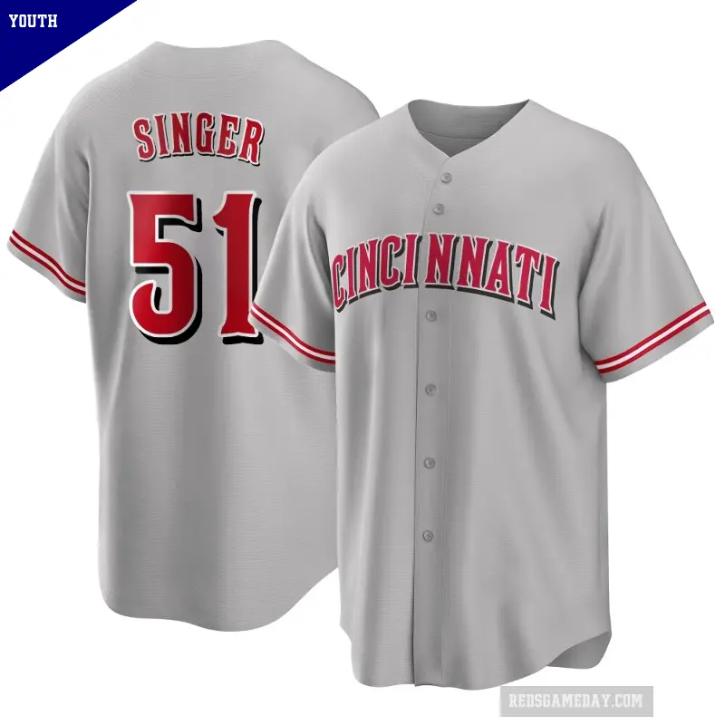 Youth No.51 Brady Singer Cincinnati Reds Gray Replica Road Jersey