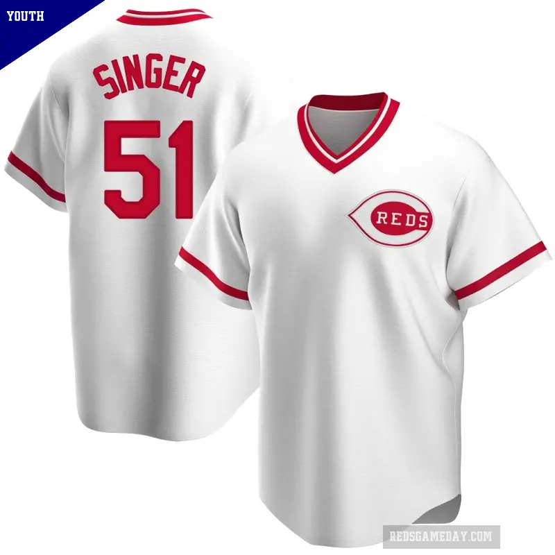 Youth No.51 Brady Singer Cincinnati Reds White Replica Home Cooperstown Collection Jersey