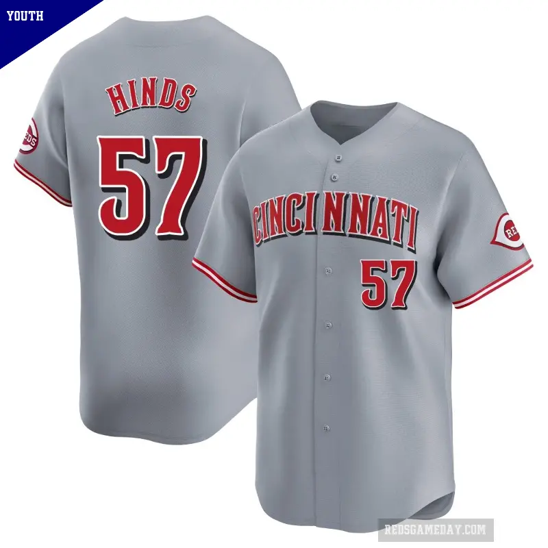Youth No.57 Rece Hinds Cincinnati Reds Gray Limited Away Jersey