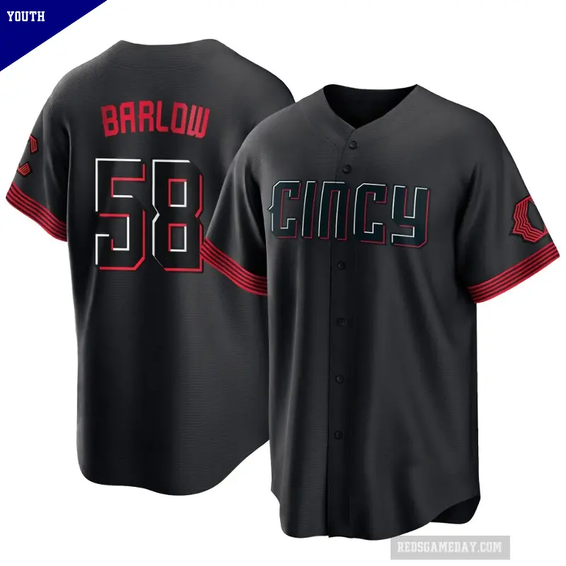 Youth No.58 Scott Barlow Cincinnati Reds Black Replica 2023 City Connect Jersey