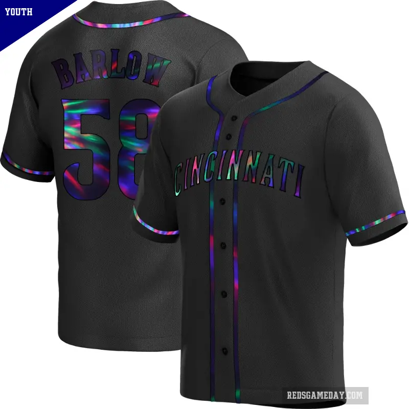 Youth No.58 Scott Barlow Cincinnati Reds Black Replica Holographic Alternate Jersey