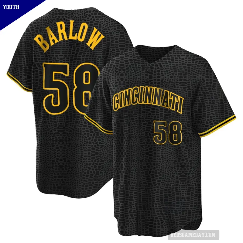 Youth No.58 Scott Barlow Cincinnati Reds Black Replica Snake Skin City Jersey