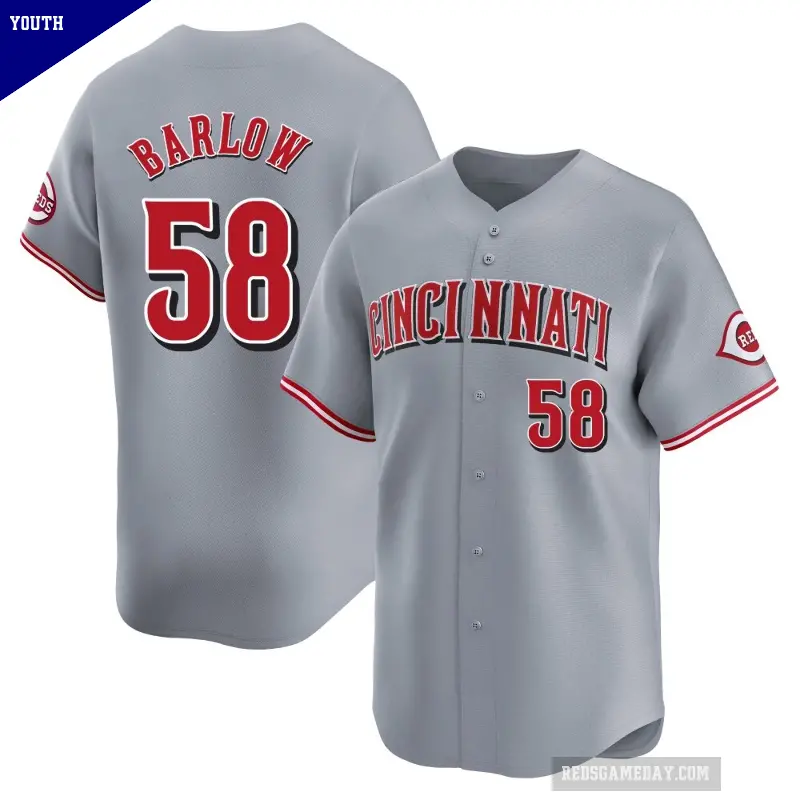 Youth No.58 Scott Barlow Cincinnati Reds Gray Limited Away Jersey