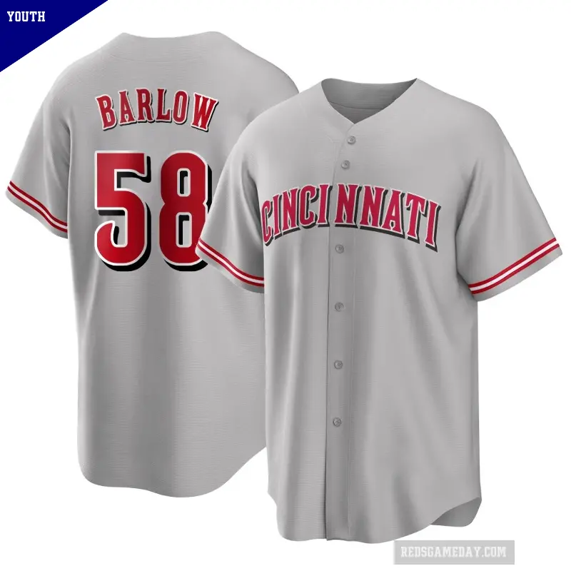 Youth No.58 Scott Barlow Cincinnati Reds Gray Replica Road Jersey