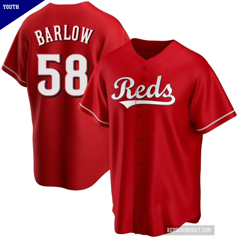 Youth No.58 Scott Barlow Cincinnati Reds Red Replica Alternate Jersey