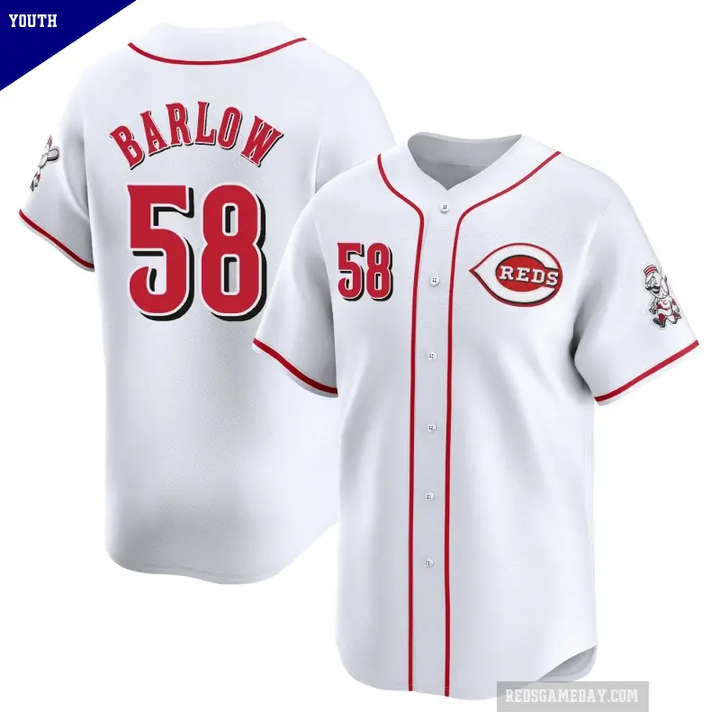 Youth No.58 Scott Barlow Cincinnati Reds White Limited Home Jersey