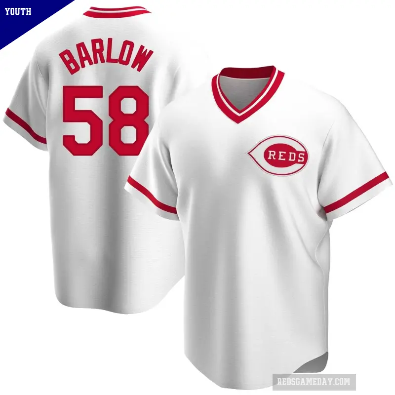 Youth No.58 Scott Barlow Cincinnati Reds White Replica Home Cooperstown Collection Jersey