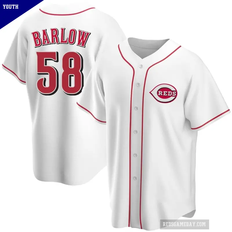 Youth No.58 Scott Barlow Cincinnati Reds White Replica Home Jersey