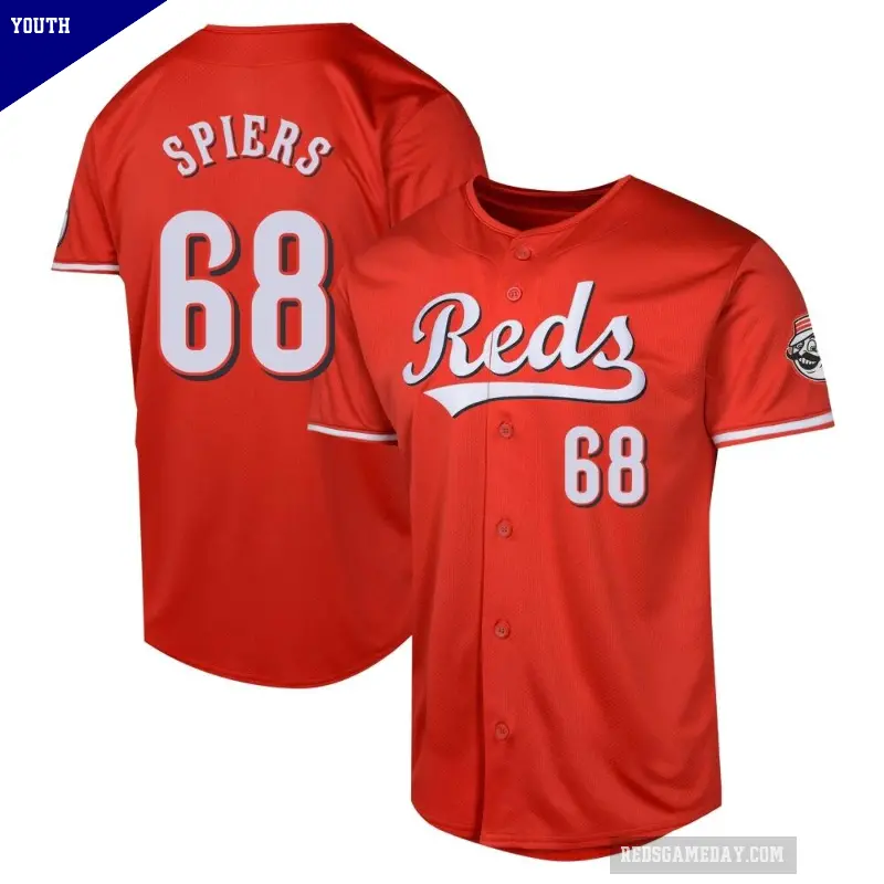 Youth No.68 Carson Spiers Cincinnati Reds Red Limited Alternate Jersey