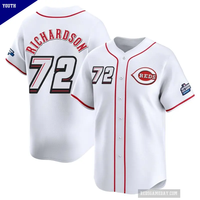 Youth No.72 Lyon Richardson Cincinnati Reds White Limited 2025 Speedway Classic Alternate Jersey