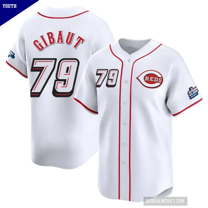 Youth No.79 Ian Gibaut Cincinnati Reds White Limited 2025 Speedway Classic Alternate Jersey