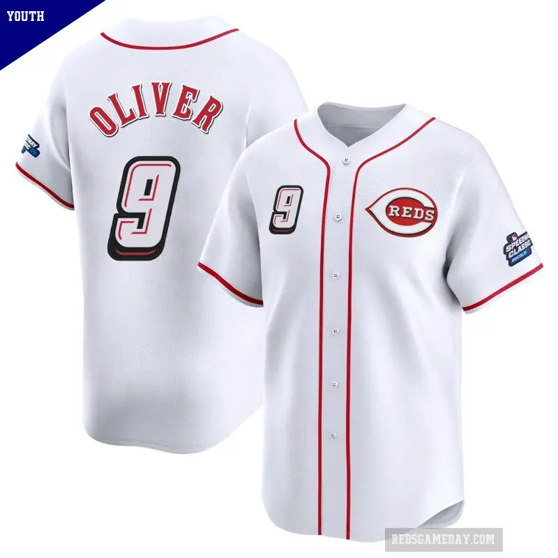Youth No.9 Joe Oliver Cincinnati Reds White Limited 2025 Speedway Classic Alternate Jersey